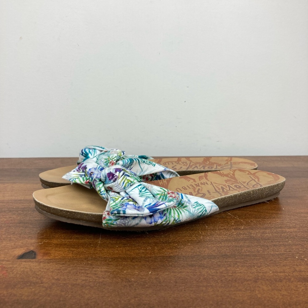 Blowfish Malibu Women's Fabric Bow Slide Sandals Casual Floral Size 7 (Approx).